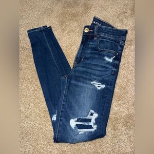 American Eagle Outfitters Dark Blue Distressed Skinny Jeans